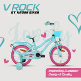 V-Rock Lovely 14T Blue Kids Bike, Steel Frame, Rear Coaster & V Brake, Basket & Support Wheels, 14 inch BMX Cycle (Single Speed, Blue, Rigid)