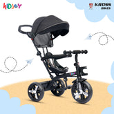 Kidjoy EX-1 3-in-1 Kids Tricycle with Adjustable Parental Handle, Detachable Canopy, EVA Tyres, Safety Belt & Rear Basket (1–4 Years) (Black/White)