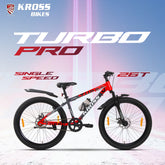 Kross Turbo Pro 26T Steel MTB Single Speed Bicycle with Front & Rear Disc Brakes (26x2.40T, Red Alloy Rims, 14.5” Frame)