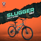 V Rock Slugger 26T 7 Speed Mountain Bike with Suspension Fork, Disc Brakes & Steel Frame (Grey)