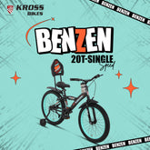 Kross Benzen Crush Pro 20T Kids Bicycle with Side Supporter | Single Speed | 20 x 2.40 Tyres | Dual Caliper Brakes | Black