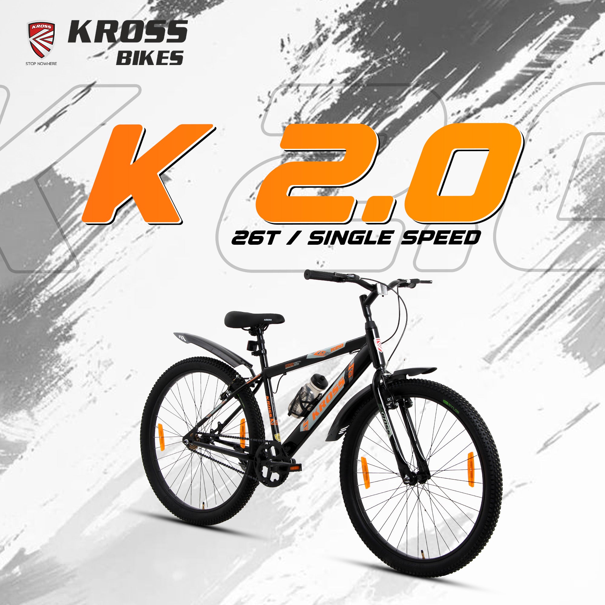 Kross K 2.0 26T MTB Bike, Black, Single Speed, Steel Frame