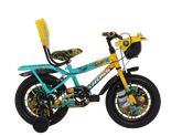 Kross Lope 16T Kids Cycle (16x2.40 Tyre, Dual Color Steel Frame, Caliper Brakes, Basket & Side Wheels, 4–6 Years) with Carrier -Yellow