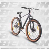 BERLIN 27.5T Single Speed MTB with Suspension Fork, Dual Disc Brakes, Steel Frame & 2.4” Tyres (27.5T, SS, DD) Black