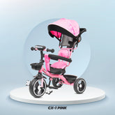 Kidjoy CX-1 Kids Tricycle | Steel Frame, Canopy, Parental Handle & EVA Wheels with Safety Rail (Pink/Grey)