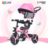 Kidjoy EX-1 3-in-1 Kids Tricycle with Adjustable Parental Handle, Detachable Canopy, EVA Tyres, Safety Belt & Rear Basket (1–4 Years) (Pink/White)