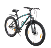 Kross Maximus Pro 26T Mountain Bike – Steel Frame, Suspension Fork, Dual Disc Brakes, Wide 2.35” Tyres (Black-Blue, Single Speed)