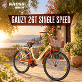 Kross Gauzy 26T Single Speed City Bike for Women – Steel Frame, Basket, Mudguard & Side Stand (Ideal for 12+ Years)