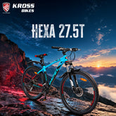 Kross Hexa 27.5T 24-Speed Dual Disc Brake Alloy MTB Bicycle (Matte Black-Blue, 27.5” Alloy Frame, Shimano Gear Set, Zoom Suspension)