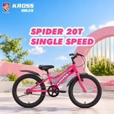 Kross Spider 20T Kids Bicycle for Boys & Girls – Pink, Single-Speed BMX Style Cycle with Front & Rear V-Brakes, Mudguards & Side Stand