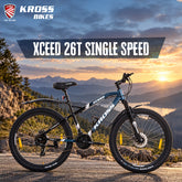 Kross Xceed 26T MTB Bicycle | Steel Frame | Front Suspension | Dual Disc Brakes | 26×2.35 Tyres | Grey-Black