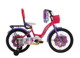 Kross Megan 20T Kids Bicycle for Girls | 20-Inch Wheel | Single Speed | Front Basket, Back Rest, Carrier, Streamers & Training Wheels | Pink-Purple