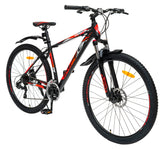 Mountain bike in orange and matt black finish.