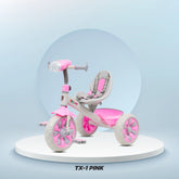 Kidjoy TX-1 Kids Tricycle | Steel Frame, Adjustable Parental Handle, EVA Wheels & Safety Accessories (Pink/Grey)