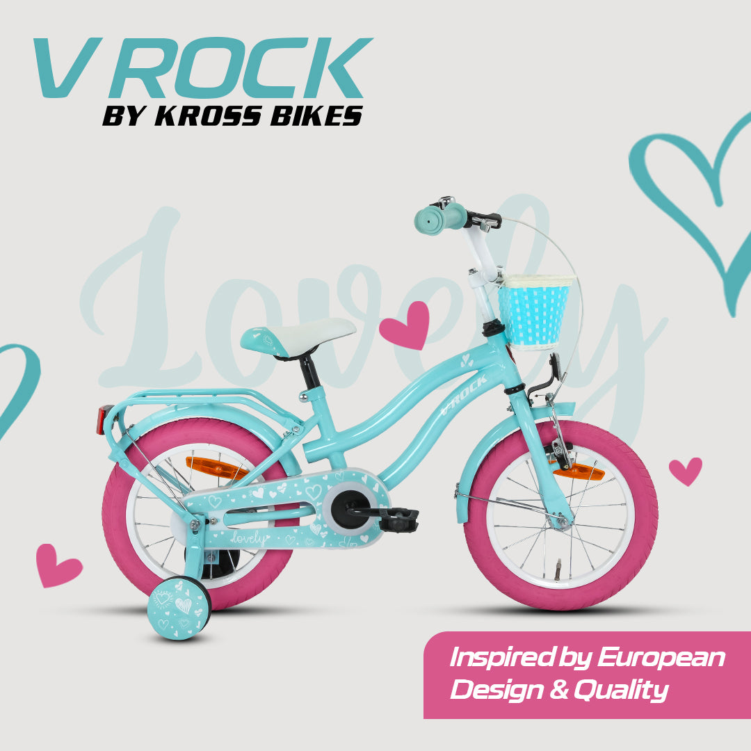 V Rock Lovely 14T Blue Kids Bike, Steel Frame, Rear Coaster & V Brake, Basket & Support Wheels, 14 inch BMX Cycle (Single Speed, Blue, Rigid)
