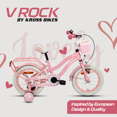 V Rock Lovely 14T Pink Kids Bike, Steel Frame, Rear Coaster & V Brake, Basket & Support Wheels, 14 inch BMX Cycle (Single Speed, Pink, Rigid)