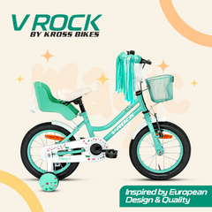 V ROCK Magic 14T Kids Bicycle – Magic White with Turquoise Accessories | Training Wheels | Basket & Doll Carrier (Copy)