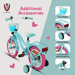 V Rock Lovely 14T Blue Kids Bike, Steel Frame, Rear Coaster & V Brake, Basket & Support Wheels, 14 inch BMX Cycle (Single Speed, Blue, Rigid)