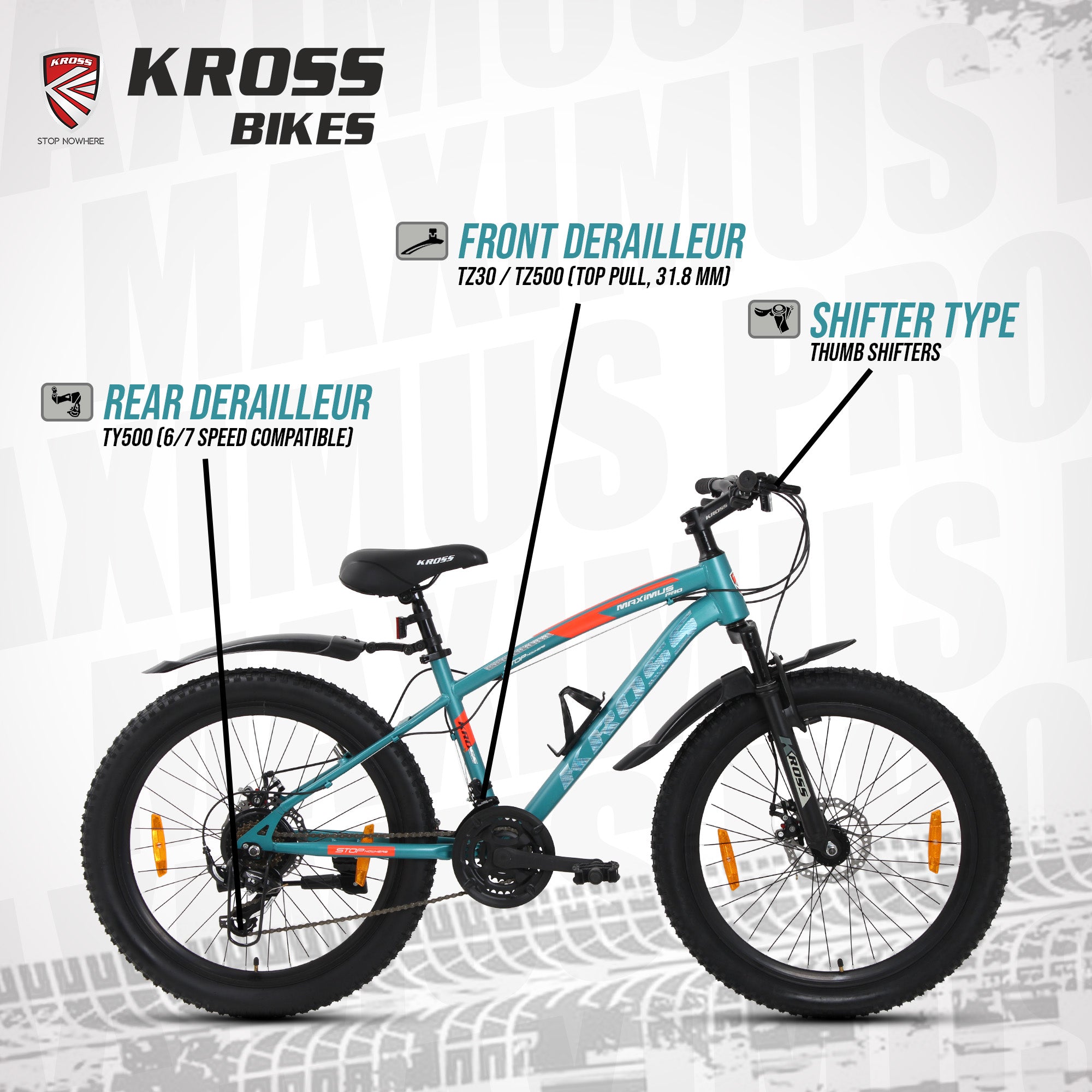 Kross Maximus Pro 24T 21-Speed MTB – Double Disc | Metallic Blue | Suspension Fork