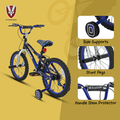 V Rock Black Ice 18T Kids Bicycle | Steel Frame | Training Wheels | Front & Rear Caliper Brakes