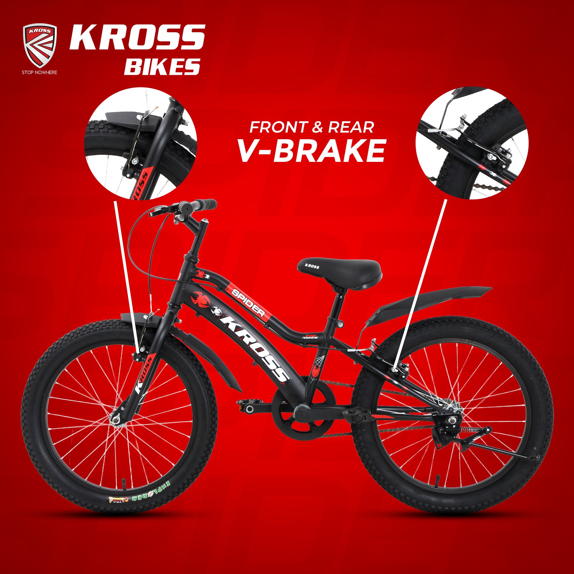 KROSS Spider 20T Single Speed Kids Bicycle for Boys & Girls | Steel Frame | V-Brakes | Matt Black