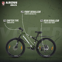 Kross Xceed 26T 21-Speed Mountain Bike with Suspension Fork, Dual Disc Brakes, Alloy Rims & Mudguards (Metallic Green/Black)