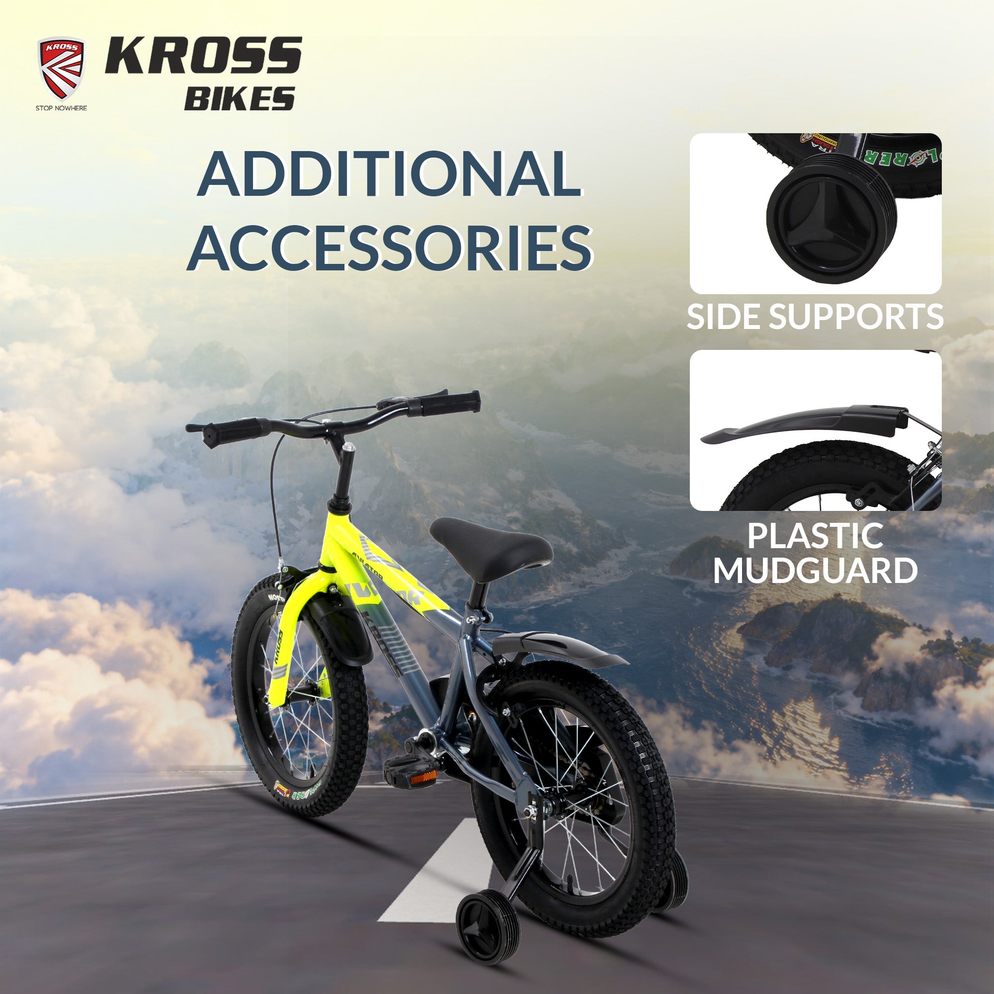 Kross Aviator 14T Kids Bicycle with Training Wheels | Steel Frame | Dual Caliper Brake | Green/Grey