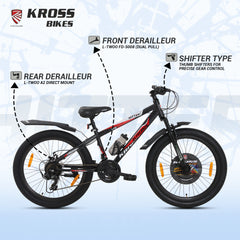 Kross Hitter 24T 21-Speed MTB Bike – Matte Black, Dual Disc, Alloy Rims