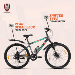 V Rock Slugger 26T 7 Speed Mountain Bike with Suspension Fork, Disc Brakes & Steel Frame (Grey)