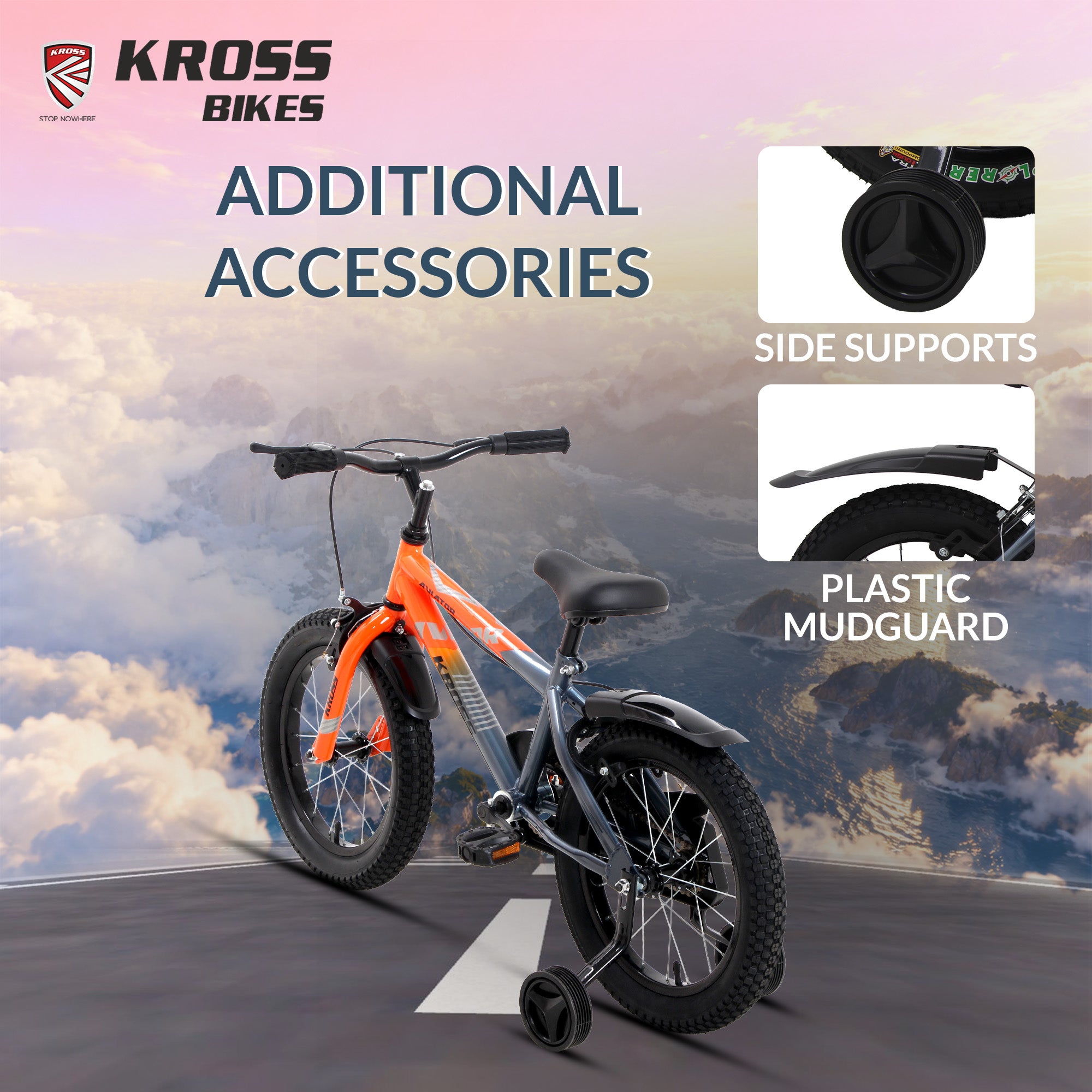 Kross Aviator 16T Kids Bicycle Grey Orange with Training Wheels | Front & Rear Caliper Brakes | 16 x 2.40 Tyres
