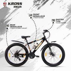 Kross K-20 Marbal 26T 21-Speed MTB Bicycle with Dual Disc Brakes & Suspension – Black