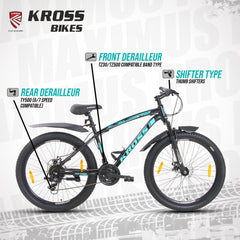 KROSS Maximus Pro 26T – 21-Speed Performance MTB with Suspension Fork, Dual Disc Brakes, Double-Wall Alloy Rims & Ergonomic Steel Frame (Black/Blue)