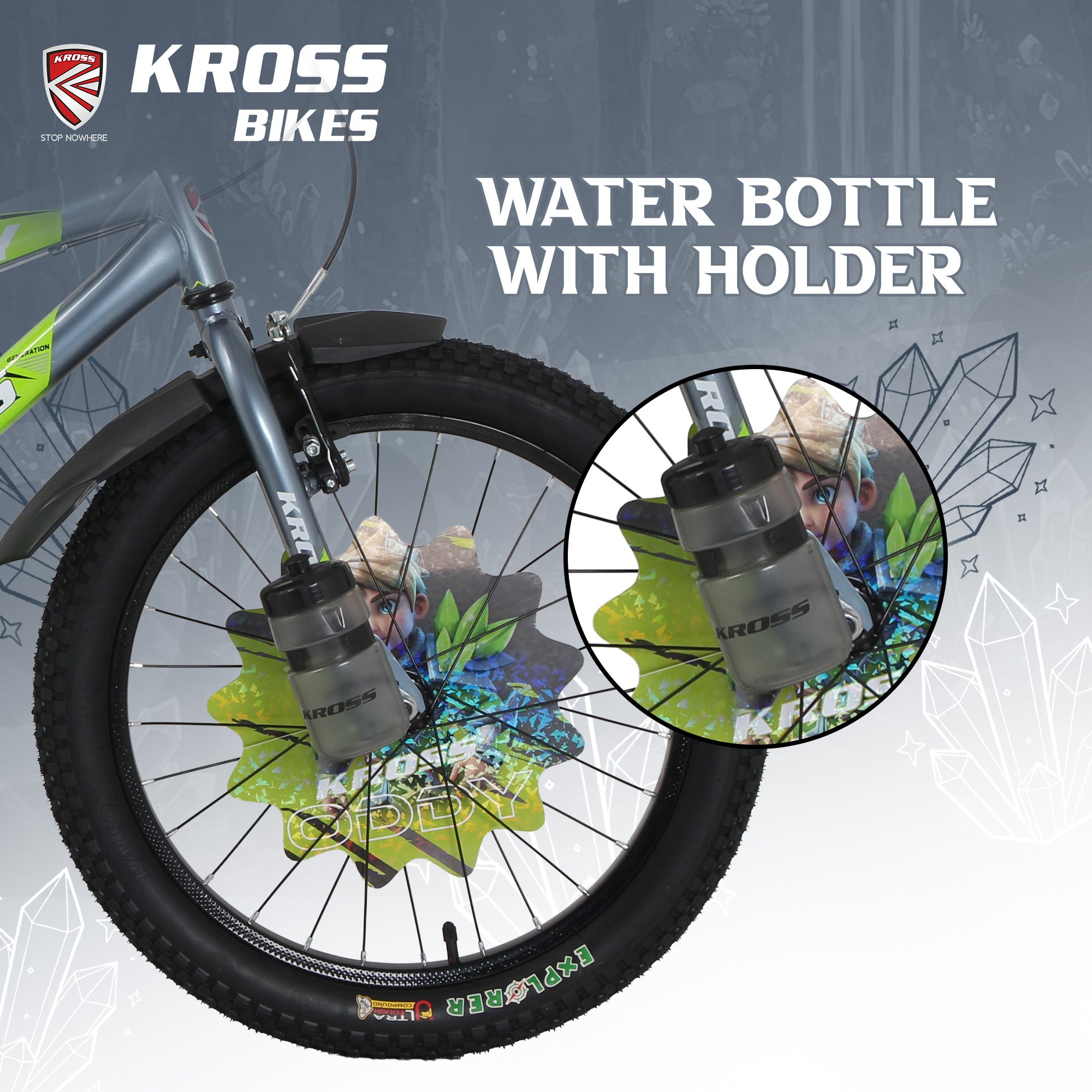 Kross Oddy 20T Kids Bicycle with Training Wheels, V-Brakes, Steel Frame, Green/Grey