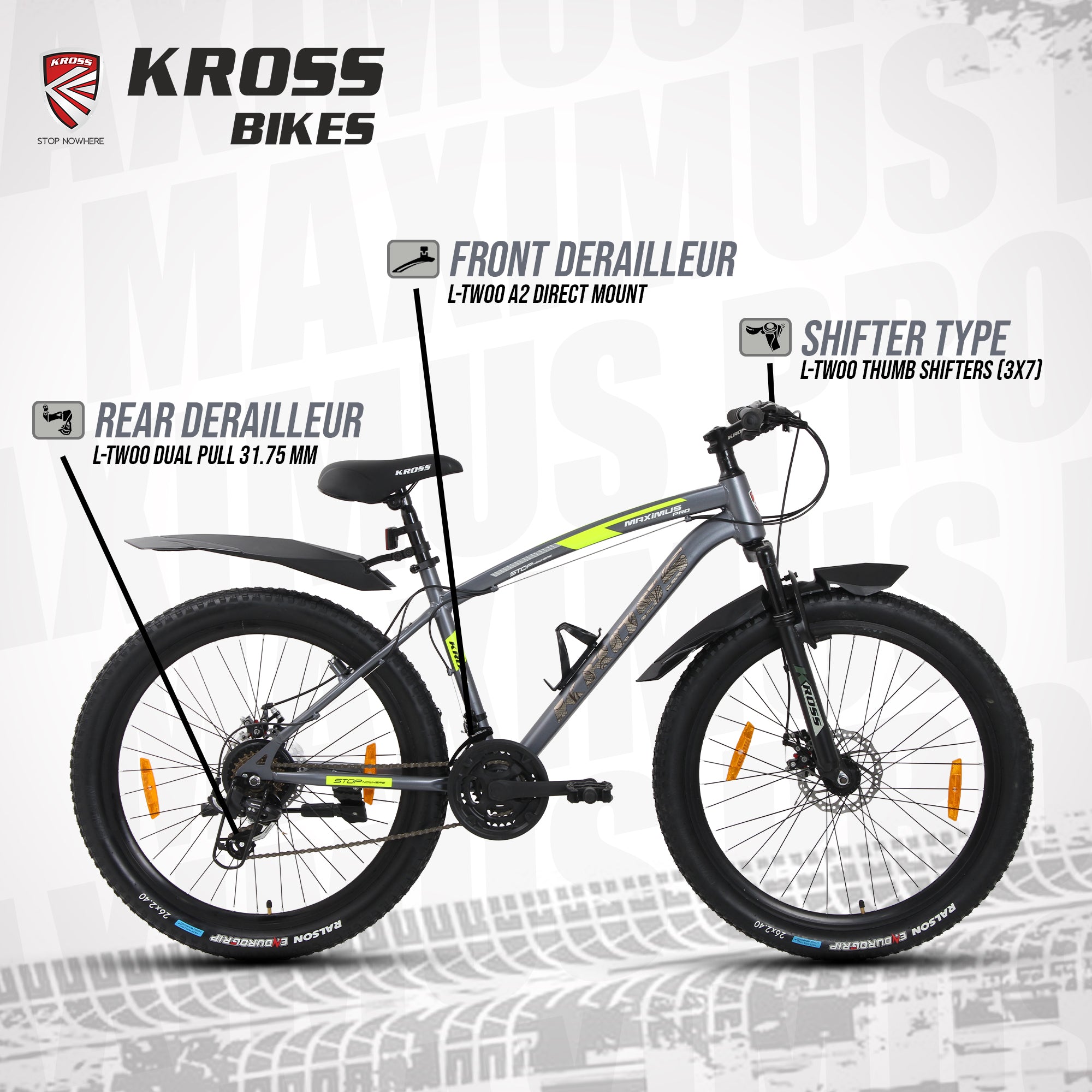 KROSS Maximus Pro 26T 21-Speed MTB with Dual Disc Brakes & Suspension – Grey