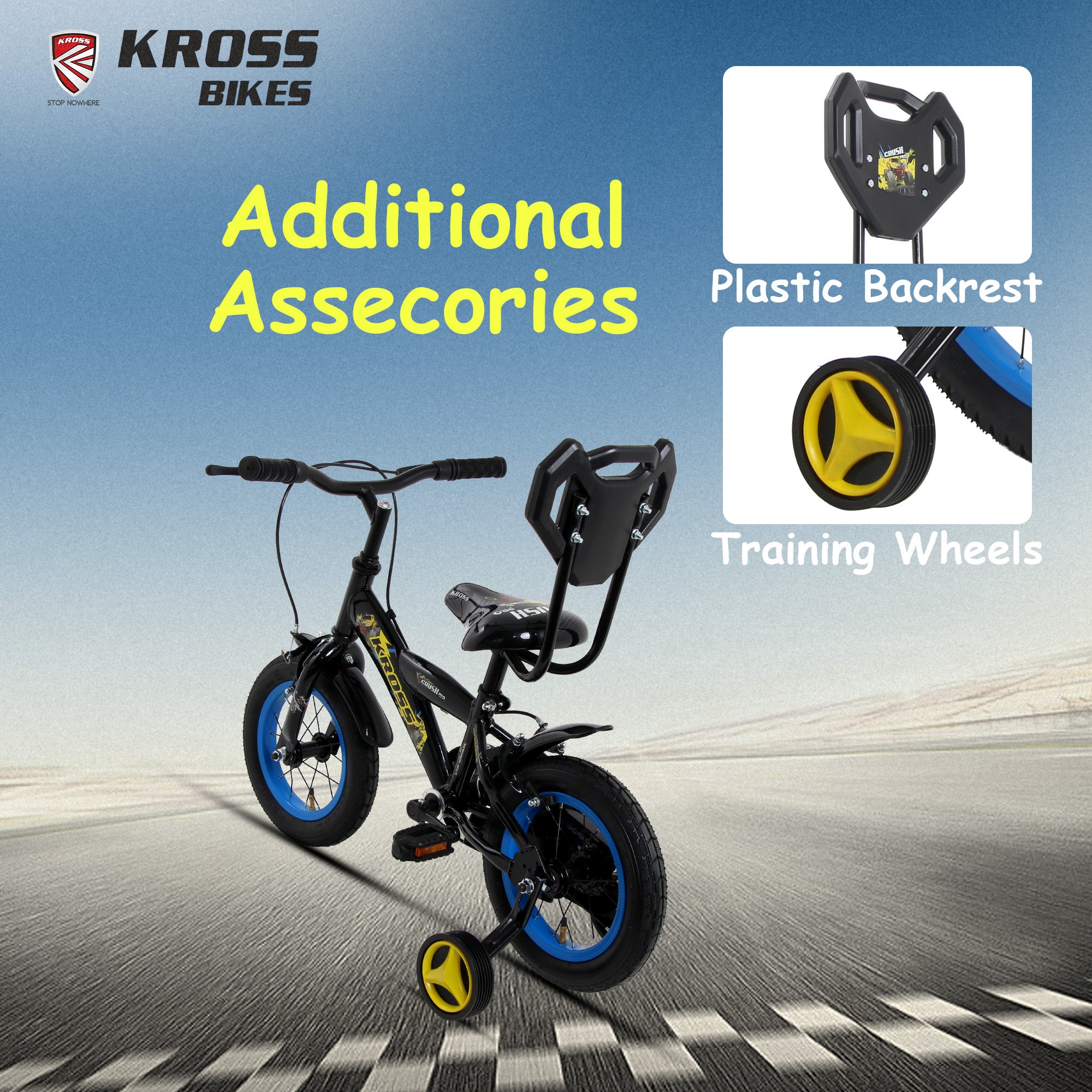 KROSS Crush Pro 12T Kids Bicycle for Age 3–5 Years | Height 85–105 cm | Single Speed | Glossy Black
