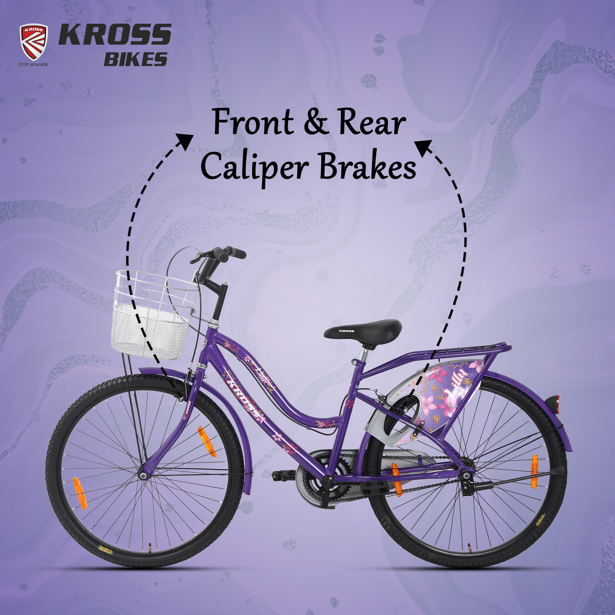 Kross Lilly 26T Purple Single Speed City Bicycle with Basket | Steel Frame
