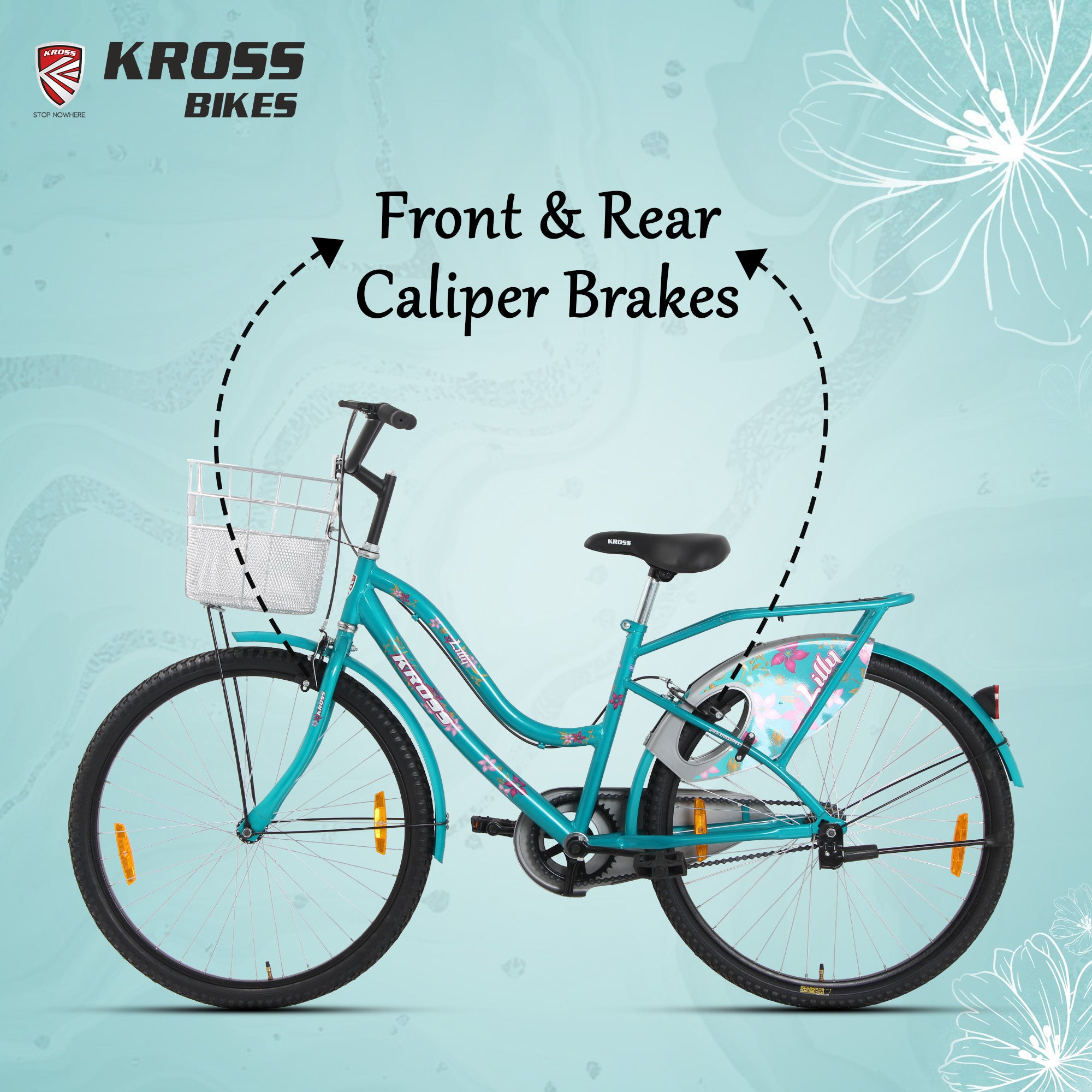 Kross Lilly 26T Turquoise Green Single Speed City Bicycle with Basket | Steel Frame