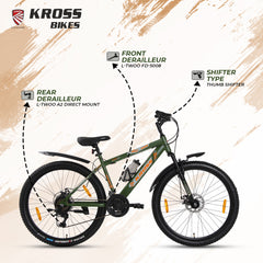 Kross K-20 Marbal 26T 21-Speed MTB Bicycle with Dual Disc Brakes & Suspension – Green