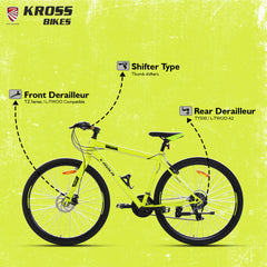 V-Rock Control 28T Hybrid Bike | 21 Speed | Dual Disc Brake | Alloy Double Wall Rim | Yellow