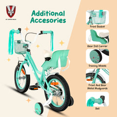 V ROCK Magic 14T Kids Bicycle – Magic White with Turquoise Accessories | Training Wheels | Basket & Doll Carrier (Copy)