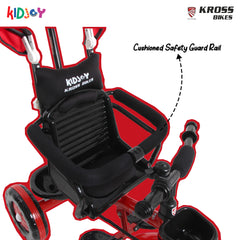 Kidjoy SS-100 Kids Tricycle for 1.5–4 Years with Parental Handle, Canopy & Safety Guard – Steel Frame (Red)