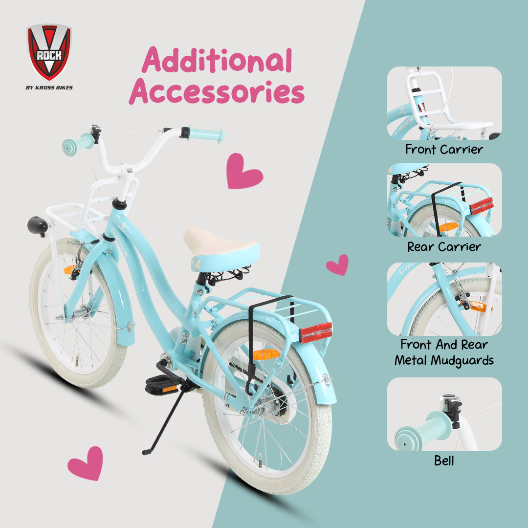 V Rock Lovely 18T Kids Bicycle – Blue | Single Speed | Front V-Brake | Rear Coaster Brake | Carrier & Mudguards