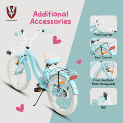 V Rock Lovely 18T Kids Bicycle – Blue | Single Speed | Front V-Brake | Rear Coaster Brake | Carrier & Mudguards