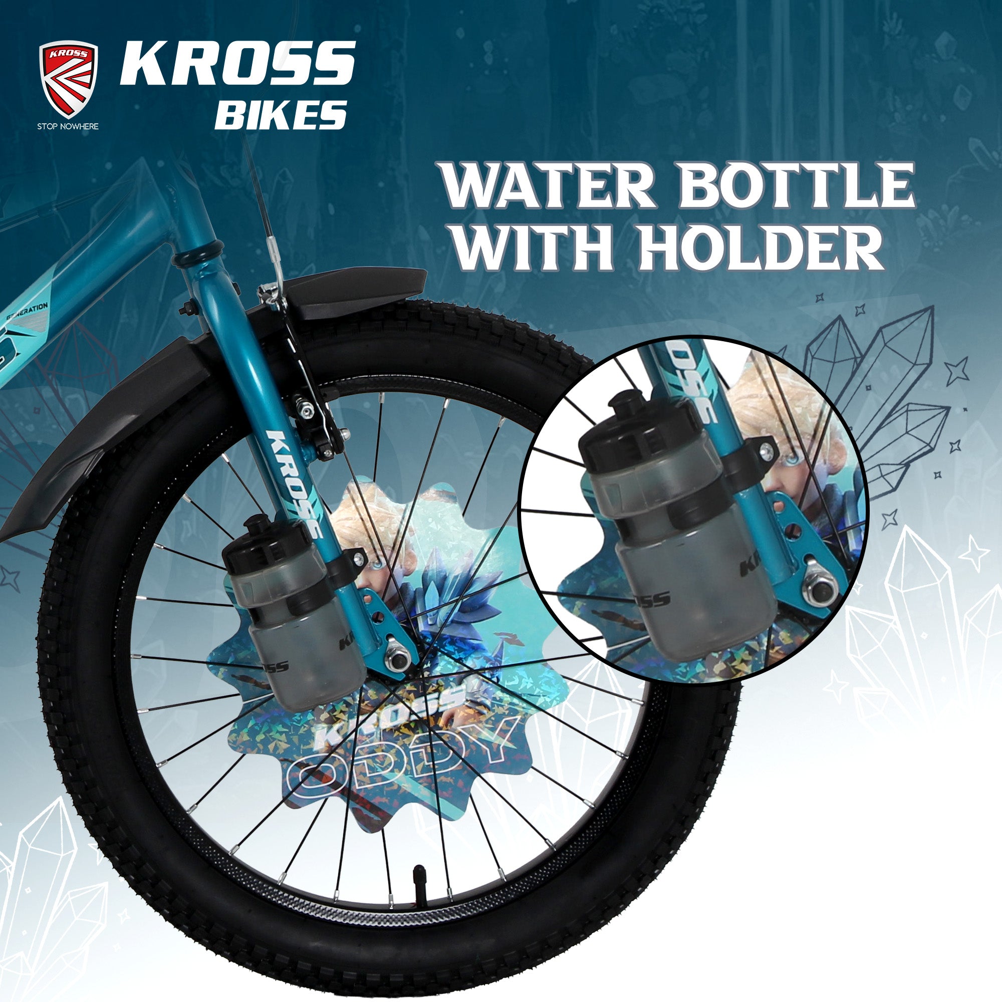 Kross Oddy 20T Kids Bicycle with Training Wheels, V-Brakes, Steel Frame, Aqua Blue-Green