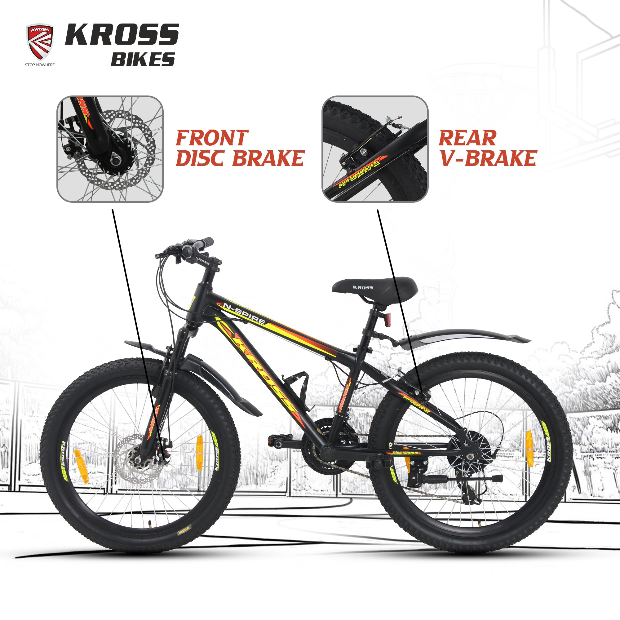 KROSS N-Spire 24T 21-Speed Mountain Cycle with Suspension Fork & Disc Brake – Matte Black
