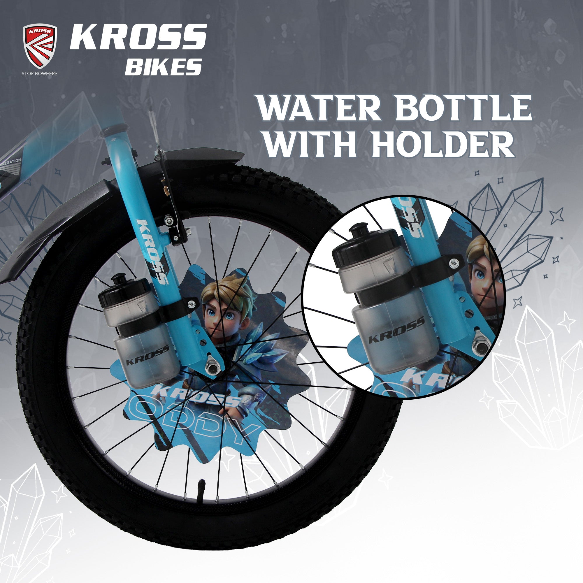 Kross Oddy 20T Kids Bicycle with Training Wheels, V-Brakes, Steel Frame, Blue/Grey