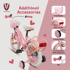 V Rock Lovely 14T Pink Kids Bike, Steel Frame, Rear Coaster & V Brake, Basket & Support Wheels, 14 inch BMX Cycle (Single Speed, Pink, Rigid)