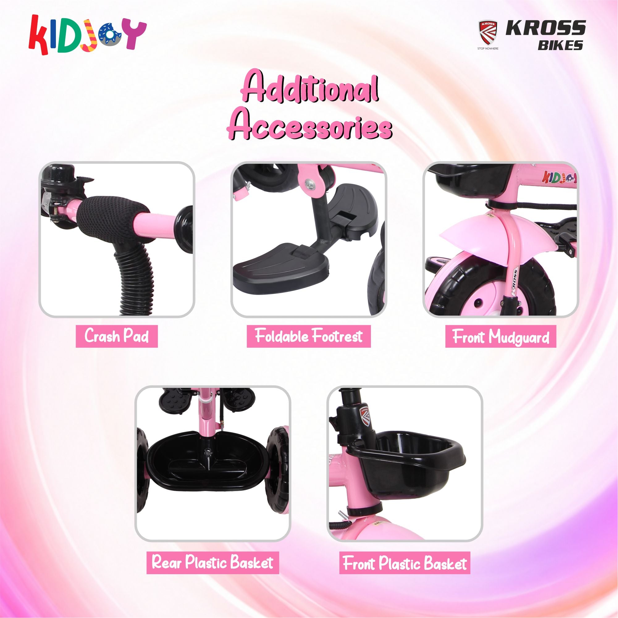 Kidjoy SS-100 Kids Tricycle for 1.5–4 Years with Parental Handle, Canopy & Safety Guard – Steel Frame (Pink)