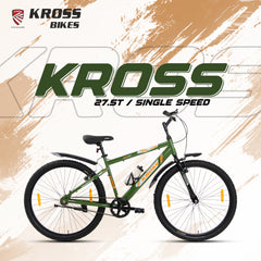 Kross 27.5T MTB Cycle | Steel Frame | Single Speed | Army Green |