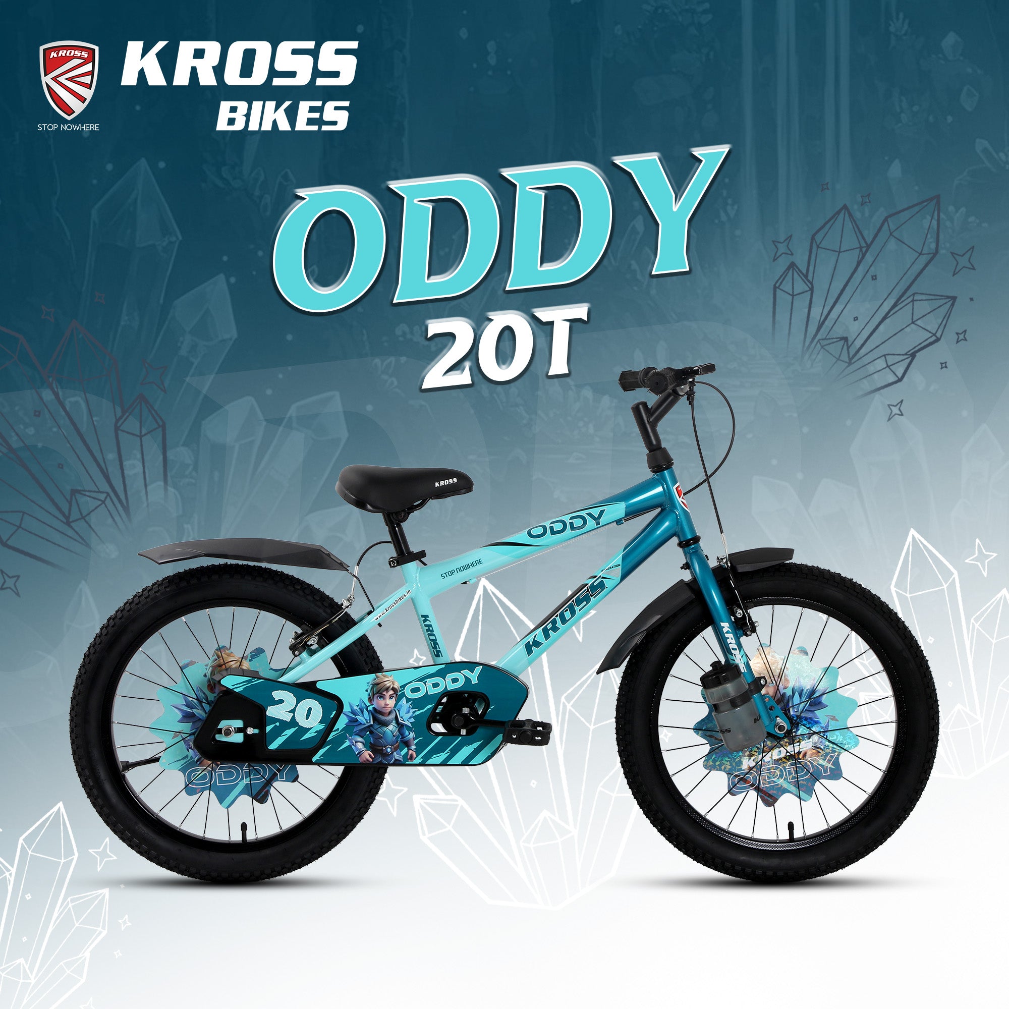 Kross Oddy 20T Kids Bicycle with Training Wheels, V-Brakes, Steel Frame, Aqua Blue-Green